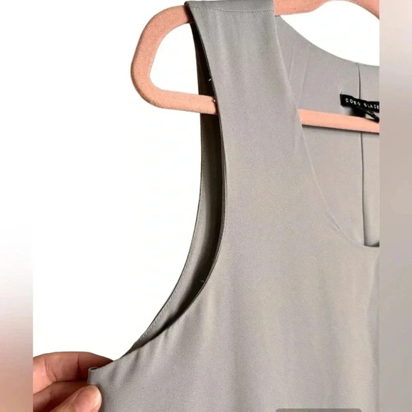 Sleeveless steel gray blouse, pleated hem, Large. Classic Shell Layer - Picture 2 of 6